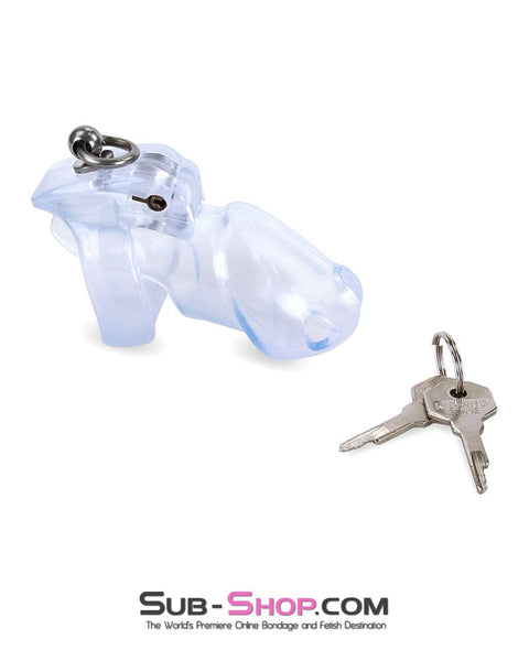 3767M      Long Clear Locking Cock Cage Chastity with Lead Ring with Small Cock Cuff - MEGA Deal MEGA Deal   , Sub-Shop.com Bondage and Fetish Superstore