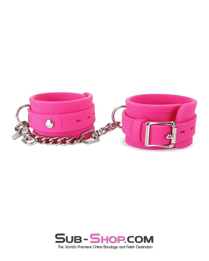 3779M-SIS      Locked Up Sissy Hot Pink Heavy Silicone Wrist Bondage Cuffs Sissy   , Sub-Shop.com Bondage and Fetish Superstore