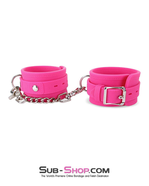 3779M      Locking Hot Pink Heavy Silicone Wrist Bondage Cuffs Cuffs   , Sub-Shop.com Bondage and Fetish Superstore