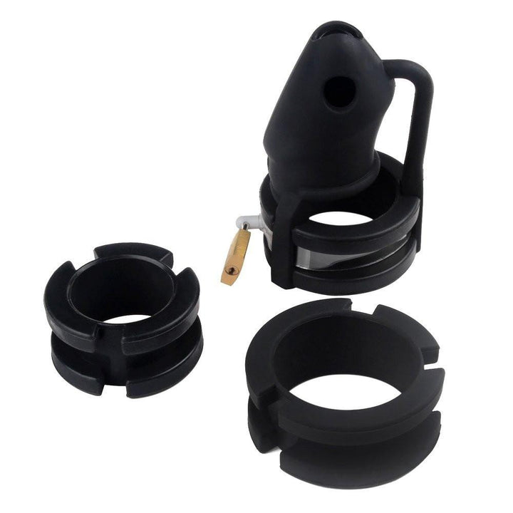 3780HS      Black Silicone Cock Trap Locking Chastity Set Chastity   , Sub-Shop.com Bondage and Fetish Superstore