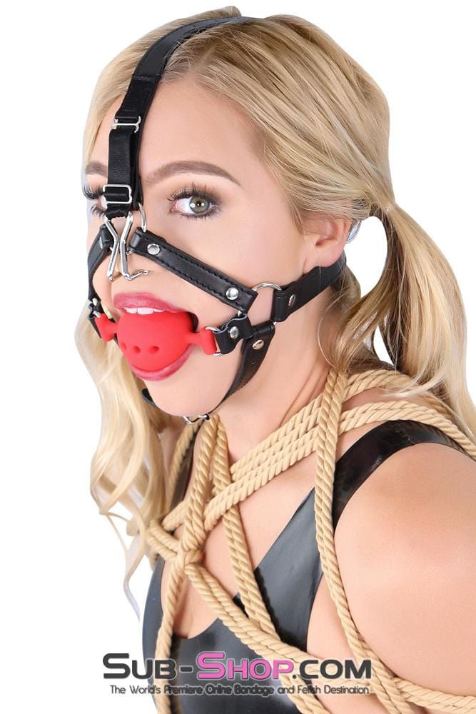 3796RS      2" Large Red Silicone Breather Ball Gag Trainer with Nose Hook Ballgag   , Sub-Shop.com Bondage and Fetish Superstore