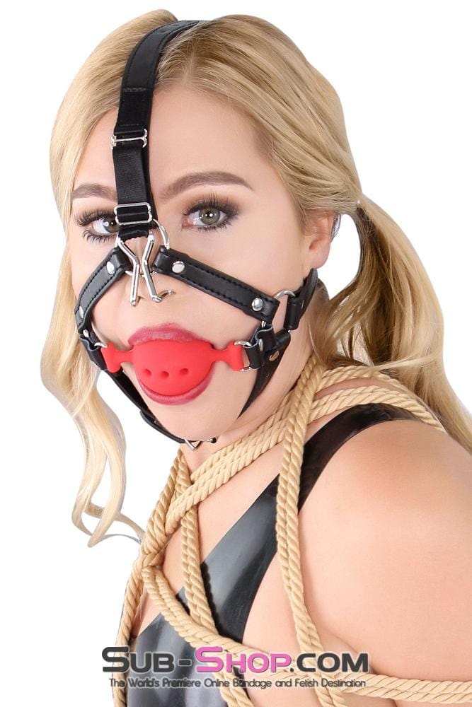 3796RS      2" Large Red Silicone Breather Ball Gag Trainer with Nose Hook Ballgag   , Sub-Shop.com Bondage and Fetish Superstore