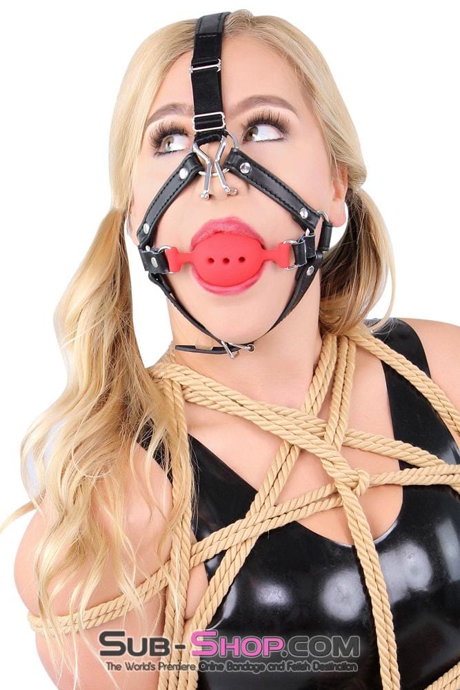 3796RS      2" Large Red Silicone Breather Ball Gag Trainer with Nose Hook Ballgag   , Sub-Shop.com Bondage and Fetish Superstore