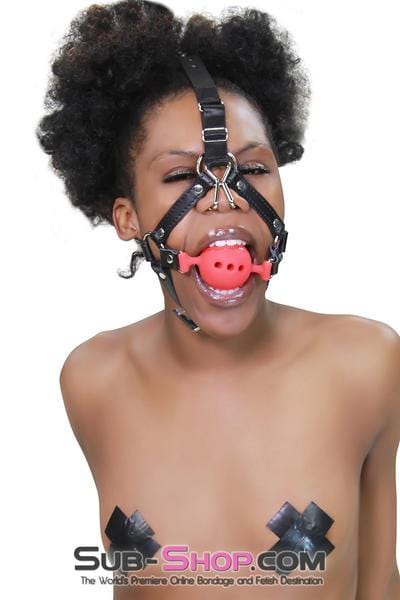 3796RS      2" Large Red Silicone Breather Ball Gag Trainer with Nose Hook Ballgag   , Sub-Shop.com Bondage and Fetish Superstore