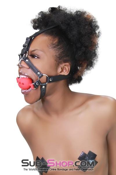 3796RS      2" Large Red Silicone Breather Ball Gag Trainer with Nose Hook Ballgag   , Sub-Shop.com Bondage and Fetish Superstore