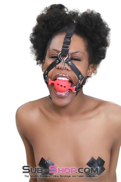 3796RS      2" Large Red Silicone Breather Ball Gag Trainer with Nose Hook Ballgag   , Sub-Shop.com Bondage and Fetish Superstore
