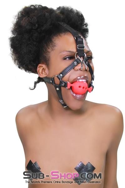 3796RS      2" Large Red Silicone Breather Ball Gag Trainer with Nose Hook Ballgag   , Sub-Shop.com Bondage and Fetish Superstore