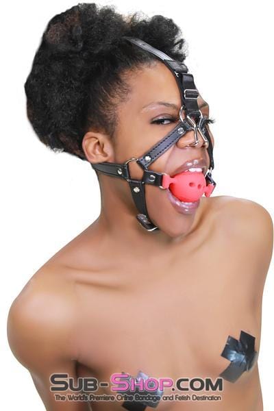 3796RS      2" Large Red Silicone Breather Ball Gag Trainer with Nose Hook Ballgag   , Sub-Shop.com Bondage and Fetish Superstore
