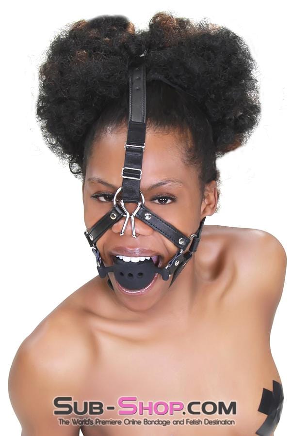 3812RS      2” Large Black Silicone Breather Ball Gag Trainer with Nose Hook Gags   , Sub-Shop.com Bondage and Fetish Superstore
