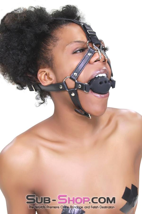 3812RS      2” Large Black Silicone Breather Ball Gag Trainer with Nose Hook Gags   , Sub-Shop.com Bondage and Fetish Superstore