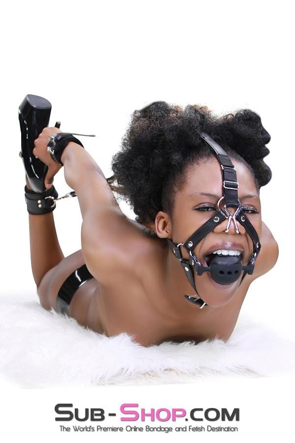 3812RS      2” Large Black Silicone Breather Ball Gag Trainer with Nose Hook Gags   , Sub-Shop.com Bondage and Fetish Superstore