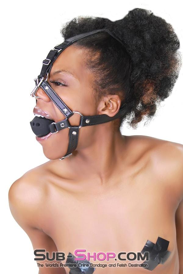 3812RS      2” Large Black Silicone Breather Ball Gag Trainer with Nose Hook Gags   , Sub-Shop.com Bondage and Fetish Superstore