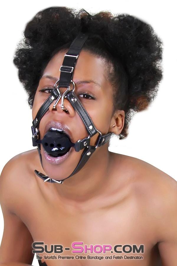 3812RS      2” Large Black Silicone Breather Ball Gag Trainer with Nose Hook Gags   , Sub-Shop.com Bondage and Fetish Superstore