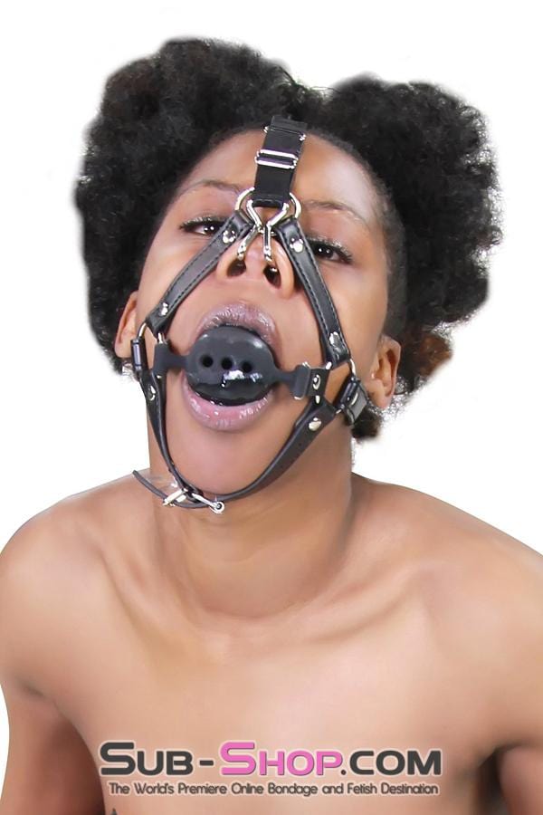 3812RS      2” Large Black Silicone Breather Ball Gag Trainer with Nose Hook Gags   , Sub-Shop.com Bondage and Fetish Superstore