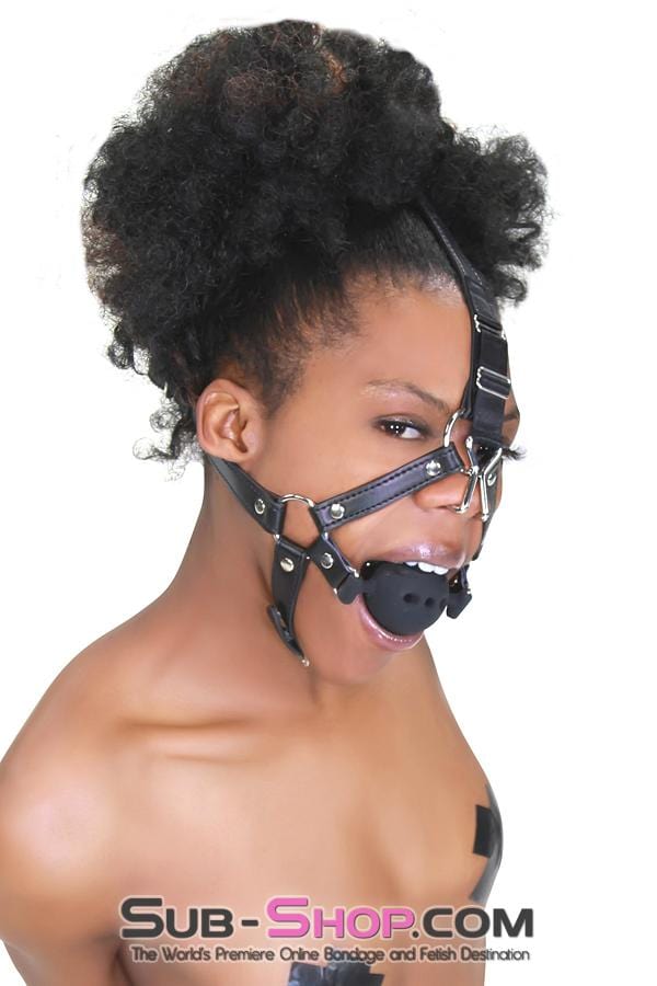 3812RS      2” Large Black Silicone Breather Ball Gag Trainer with Nose Hook Gags   , Sub-Shop.com Bondage and Fetish Superstore