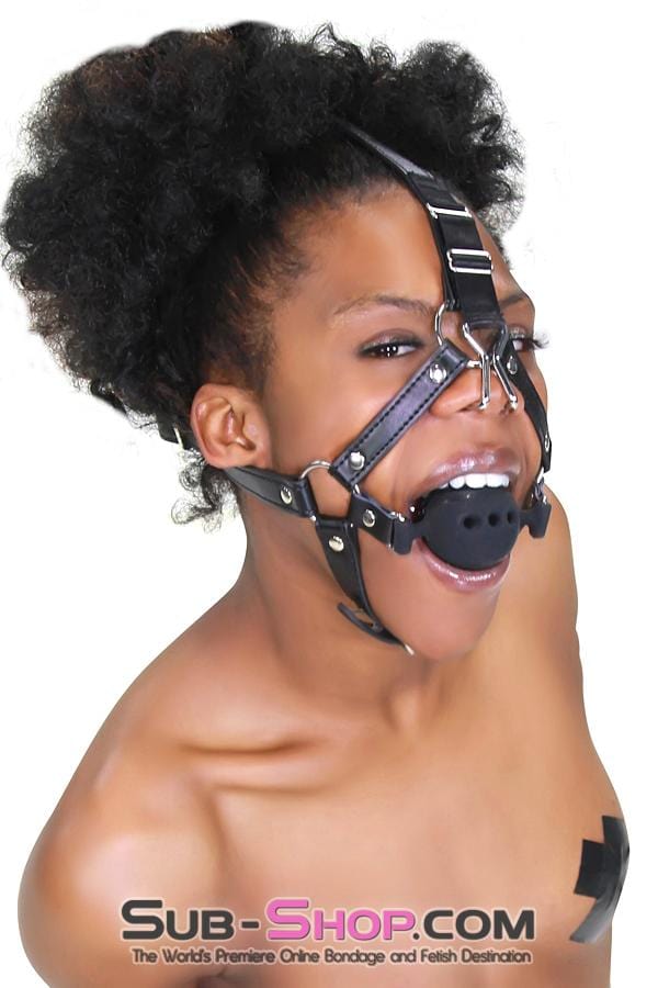 3812RS      2” Large Black Silicone Breather Ball Gag Trainer with Nose Hook Gags   , Sub-Shop.com Bondage and Fetish Superstore