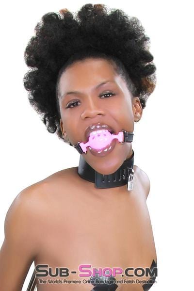 3846RS      Medium Pink Silicone Breather Ball Gag on Locking Black Strap Ballgag   , Sub-Shop.com Bondage and Fetish Superstore