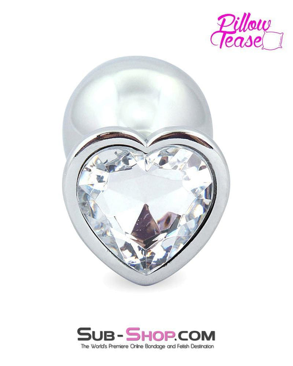 0400E      Chromed Clear Heart Gem Medium Butt Plug - MEGA Deal MEGA Deal   , Sub-Shop.com Bondage and Fetish Superstore