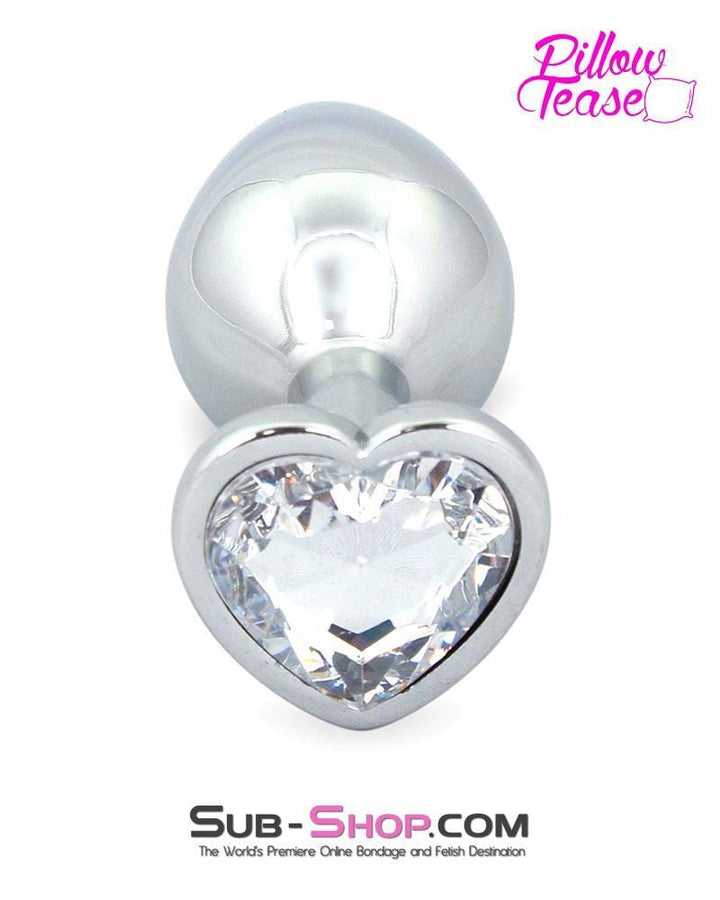 0400E      Chromed Clear Heart Gem Medium Butt Plug - MEGA Deal MEGA Deal   , Sub-Shop.com Bondage and Fetish Superstore