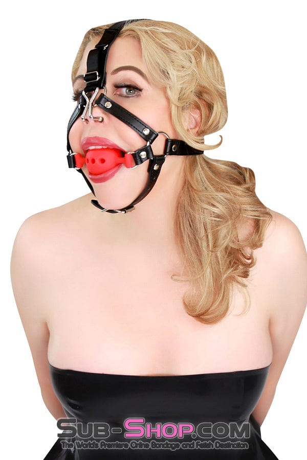 0433RS      Medium Red Silicone Breather Ball Gag Trainer with Nose Hook Gags   , Sub-Shop.com Bondage and Fetish Superstore
