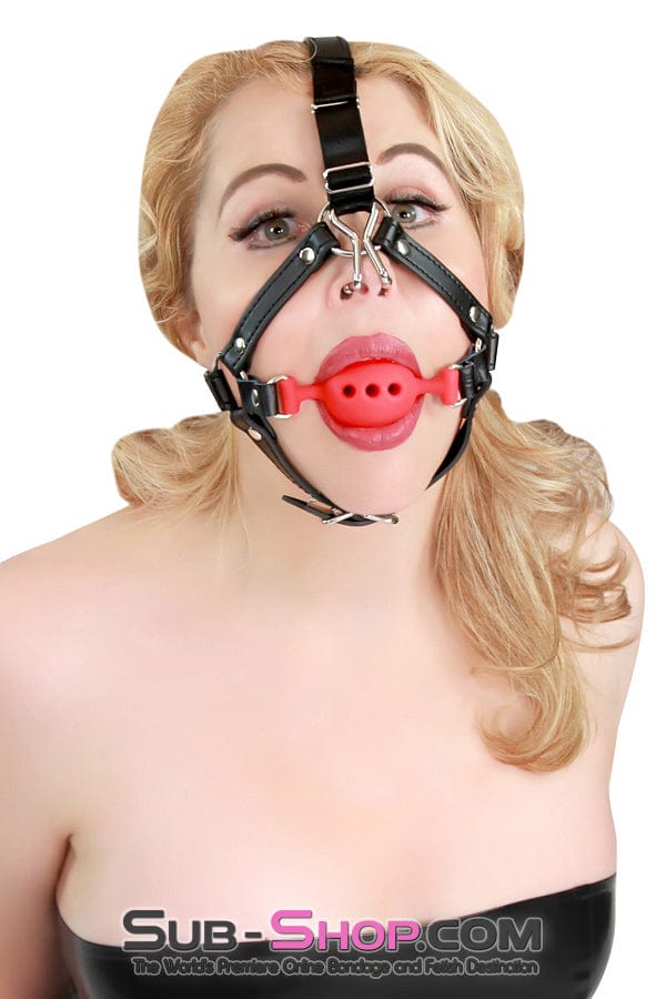 0433RS      Medium Red Silicone Breather Ball Gag Trainer with Nose Hook Gags   , Sub-Shop.com Bondage and Fetish Superstore