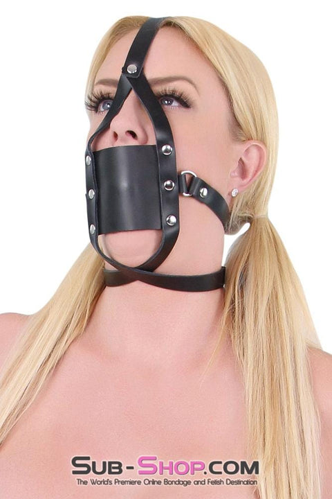 0435A      Silencer Black Leather Cross Strap Panel Ball Gag Trainer Gags   , Sub-Shop.com Bondage and Fetish Superstore