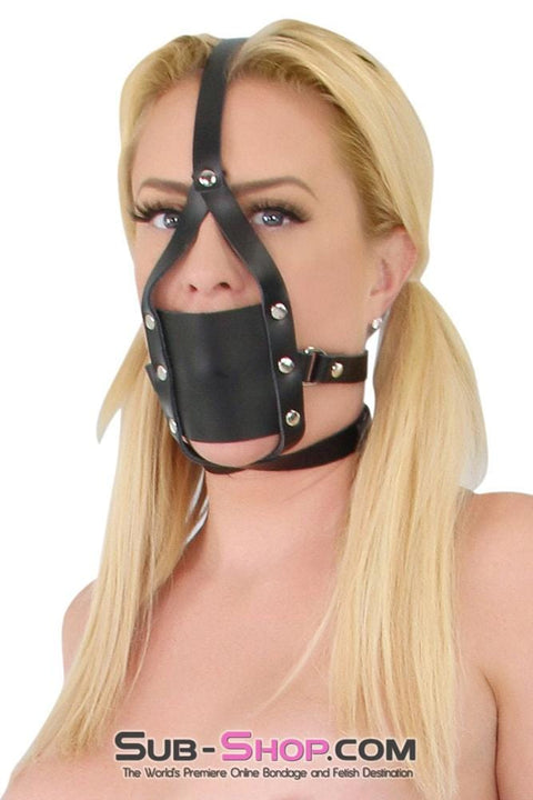 0435A      Silencer Black Leather Cross Strap Panel Ball Gag Trainer Gags   , Sub-Shop.com Bondage and Fetish Superstore