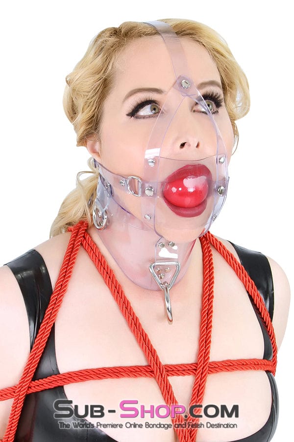 0438A     Clearly Silenced Luxe PVC Cross Strap Panel Ball Gag Trainer Gags   , Sub-Shop.com Bondage and Fetish Superstore