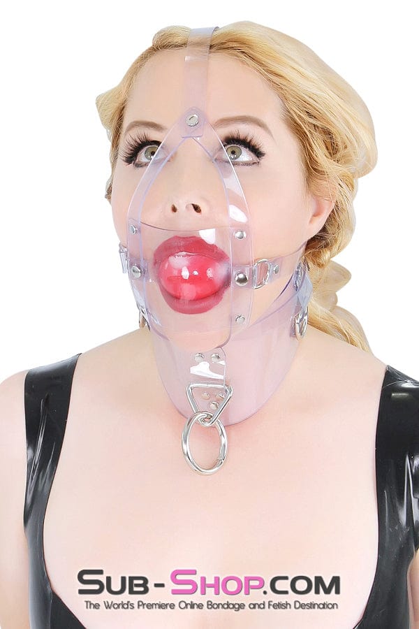 0438A     Clearly Silenced Luxe PVC Cross Strap Panel Ball Gag Trainer Gags   , Sub-Shop.com Bondage and Fetish Superstore