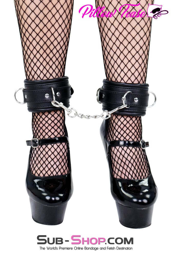 4420MQ      Locking Black Padded Ankle Bondage Cuffs with Chain Cuffs   , Sub-Shop.com Bondage and Fetish Superstore