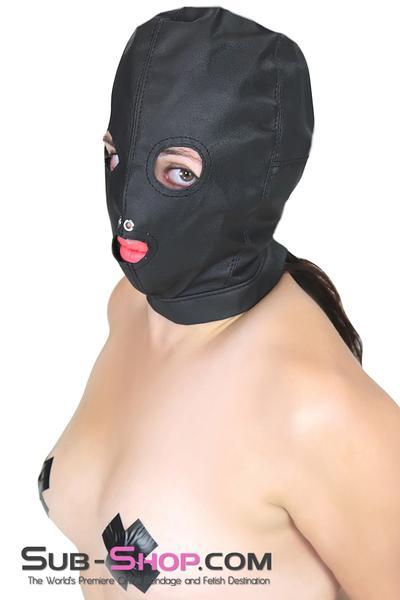4433BD      Open Mouth & Eyes Leatherette Hood - LAST CHANCE - Final Closeout! Black Friday Blowout   , Sub-Shop.com Bondage and Fetish Superstore
