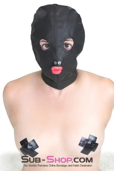 4433BD      Open Mouth & Eyes Leatherette Hood - LAST CHANCE - Final Closeout! Black Friday Blowout   , Sub-Shop.com Bondage and Fetish Superstore