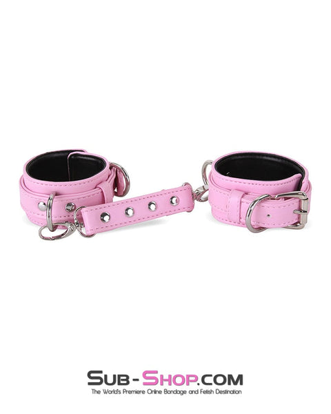 4453M-SIS      Sissy Princess Pink Padded Wrist Bondage Cuffs with Matching Connector Set Sissy   , Sub-Shop.com Bondage and Fetish Superstore