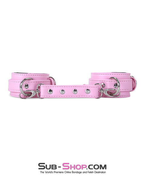 4453M-SIS      Sissy Princess Pink Padded Wrist Bondage Cuffs with Matching Connector Set Sissy   , Sub-Shop.com Bondage and Fetish Superstore