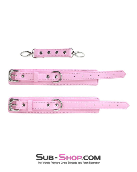 4453M      Princess Pink Padded Wrist Bondage Cuffs with Matching Connector Set Cuffs   , Sub-Shop.com Bondage and Fetish Superstore