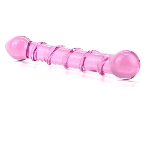 0448M      Double Ended Pink Ridged Glass Massager - LAST CHANCE - Final Closeout! Black Friday Blowout   , Sub-Shop.com Bondage and Fetish Superstore