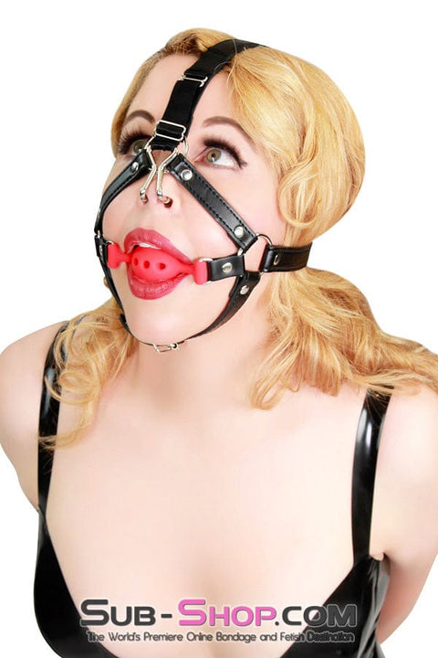 0459RS      Small Red Silicone Breather Ball Gag Trainer with Nose Hook - LAST CHANCE - Final Closeout! MEGA Deal   , Sub-Shop.com Bondage and Fetish Superstore