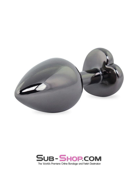 4728M      Heart Jeweled Stainless Steel Butt Plug, Small Black Chrome - LAST CHANCE - Final Closeout! MEGA Deal   , Sub-Shop.com Bondage and Fetish Superstore
