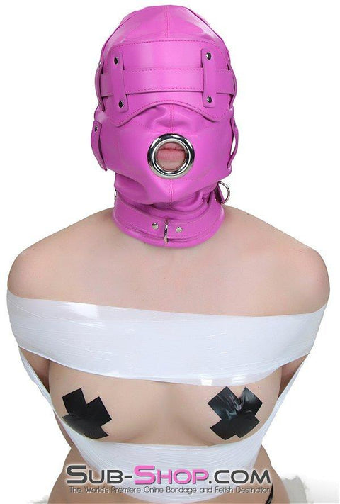 4730RS      Hot Fantasy Hot Pink Full Locking Hood with Removable Blindfold & Penis Gag Hoods   , Sub-Shop.com Bondage and Fetish Superstore