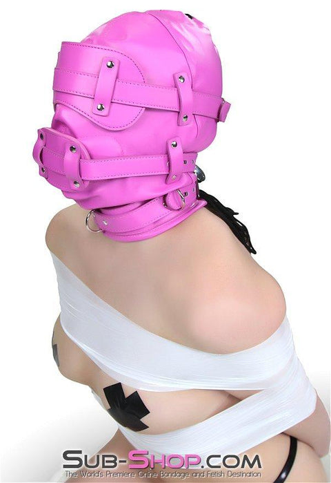 4730RS      Hot Fantasy Hot Pink Full Locking Hood with Removable Blindfold & Penis Gag Hoods   , Sub-Shop.com Bondage and Fetish Superstore