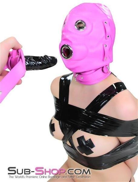 4731RS      Hot Pink Deep Throat Fantasy Locking Full Hood with Removable Blindfold and 4” Penis Gag Hoods   , Sub-Shop.com Bondage and Fetish Superstore