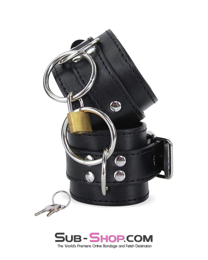 4735M      Heavy Vegan Leather Wrist Bondage Cuffs with Padlock - LAST CHANCE - Final Closeout! MEGA Deal   , Sub-Shop.com Bondage and Fetish Superstore