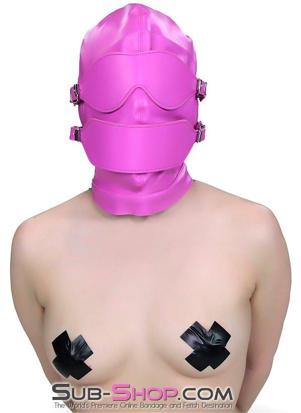 4748RS      Hot Pink Full Bondage Hood with Ball Gag and Removable Blindfold and Gag Covers Hoods   , Sub-Shop.com Bondage and Fetish Superstore