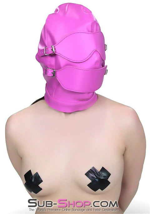 4748RS      Hot Pink Full Bondage Hood with Ball Gag and Removable Blindfold and Gag Covers Hoods   , Sub-Shop.com Bondage and Fetish Superstore