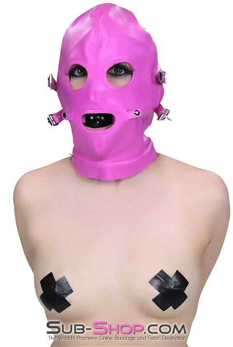 4748RS      Hot Pink Full Bondage Hood with Ball Gag and Removable Blindfold and Gag Covers Hoods   , Sub-Shop.com Bondage and Fetish Superstore