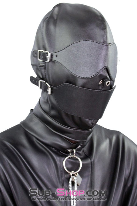 4758DL      Solitary Confinement Full Hood with Buckling Blindfold, Ballgag and Gag Cover Hoods   , Sub-Shop.com Bondage and Fetish Superstore