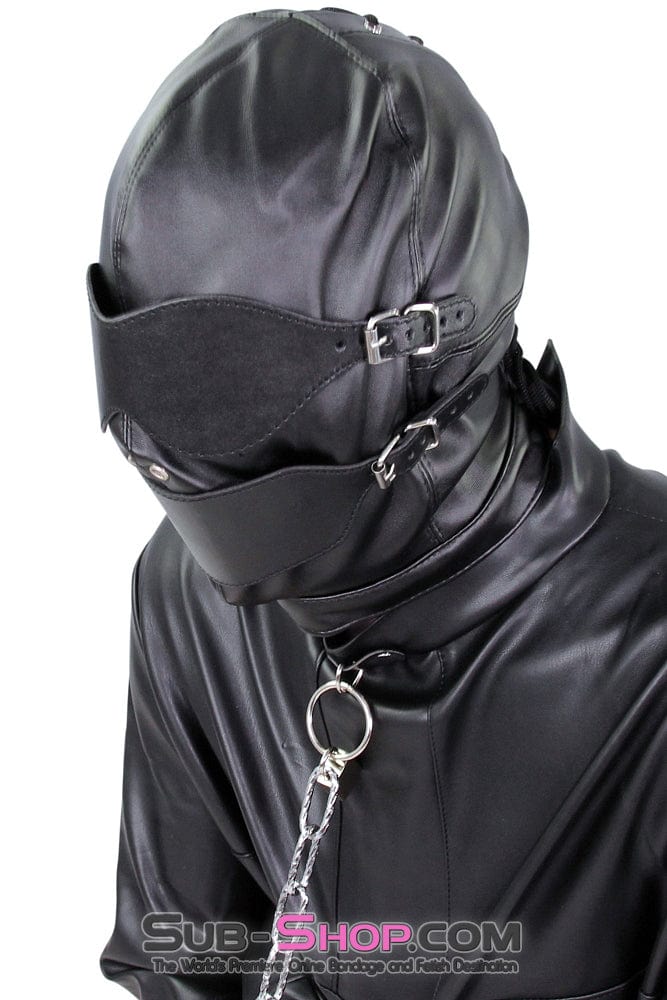 4758DL      Solitary Confinement Full Hood with Buckling Blindfold, Ballgag and Gag Cover Hoods   , Sub-Shop.com Bondage and Fetish Superstore