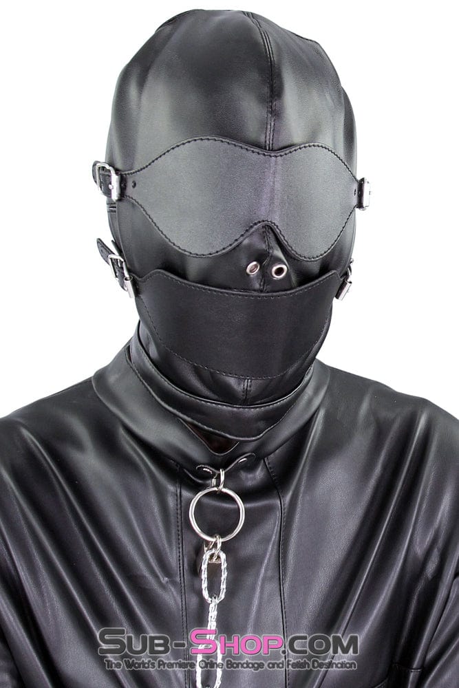 4758DL      Solitary Confinement Full Hood with Buckling Blindfold, Ballgag and Gag Cover Hoods   , Sub-Shop.com Bondage and Fetish Superstore