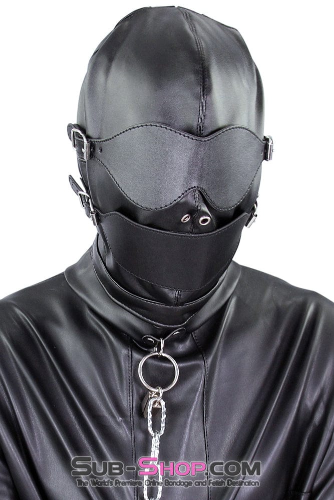 4758DL      Solitary Confinement Full Hood with Buckling Blindfold, Ballgag and Gag Cover Hoods   , Sub-Shop.com Bondage and Fetish Superstore