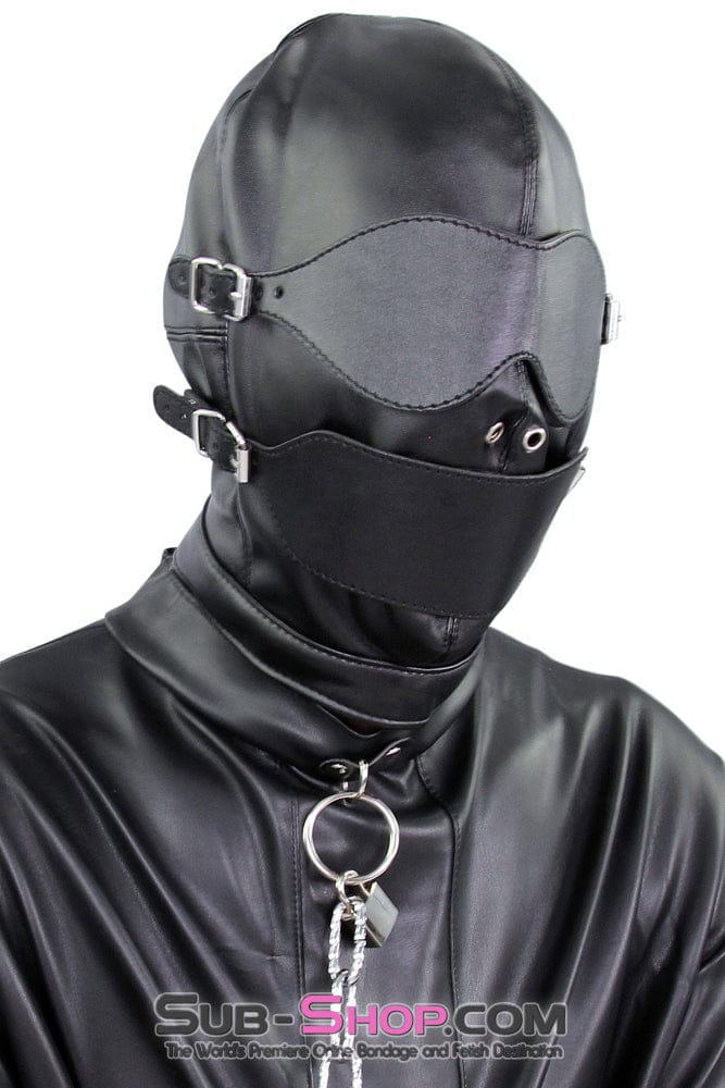 4758DL      Solitary Confinement Full Hood with Buckling Blindfold, Ballgag and Gag Cover Hoods   , Sub-Shop.com Bondage and Fetish Superstore